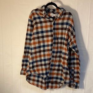 Croft and borrow extra large plaid flannel orange blue brown